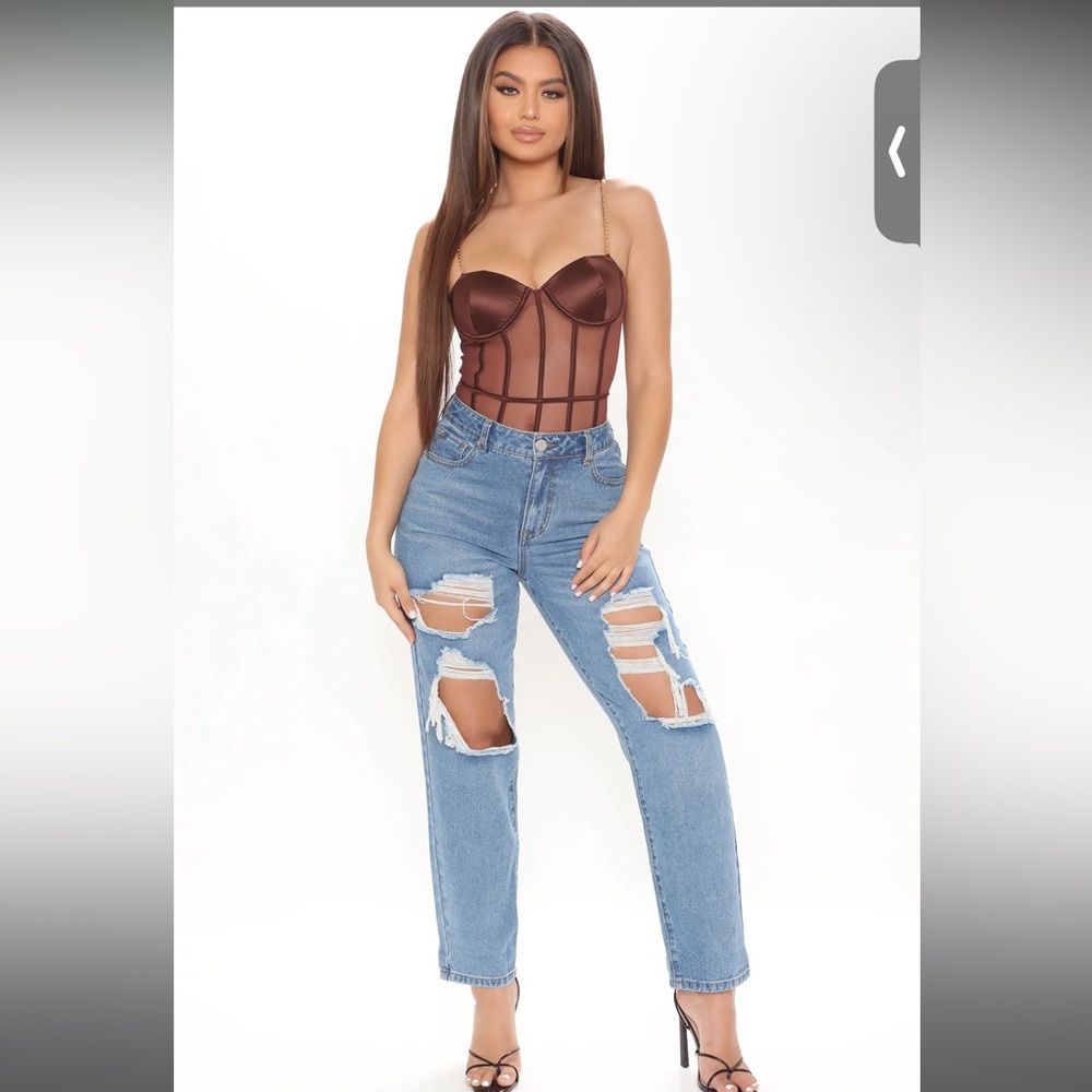 Chain to you bodysuit (brown)- Fashion Nova